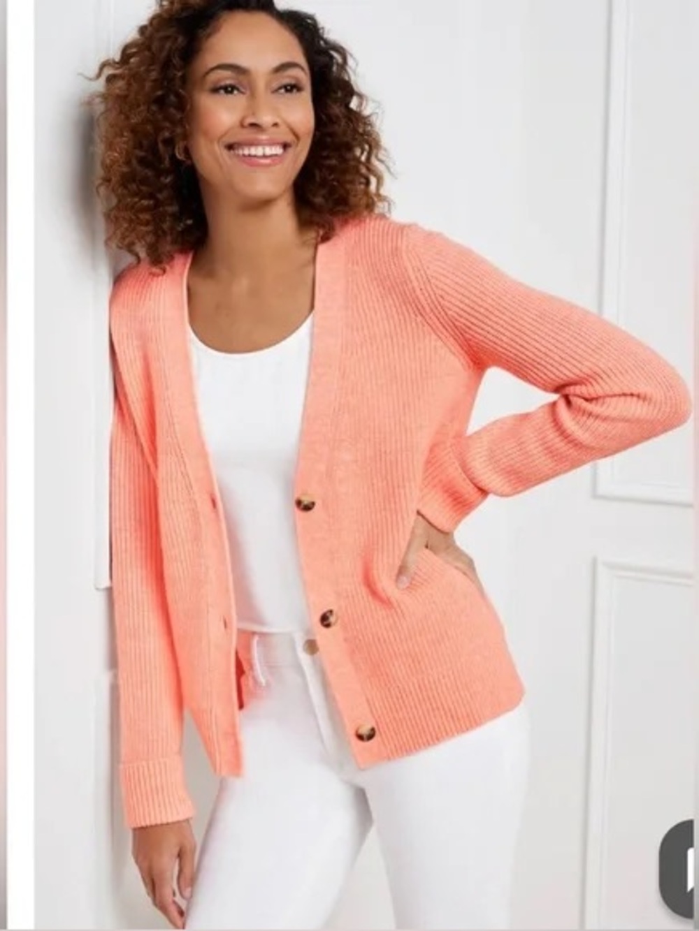 Talbots Shaker Stitch Cuffed Wrist Cardigan Size Medium